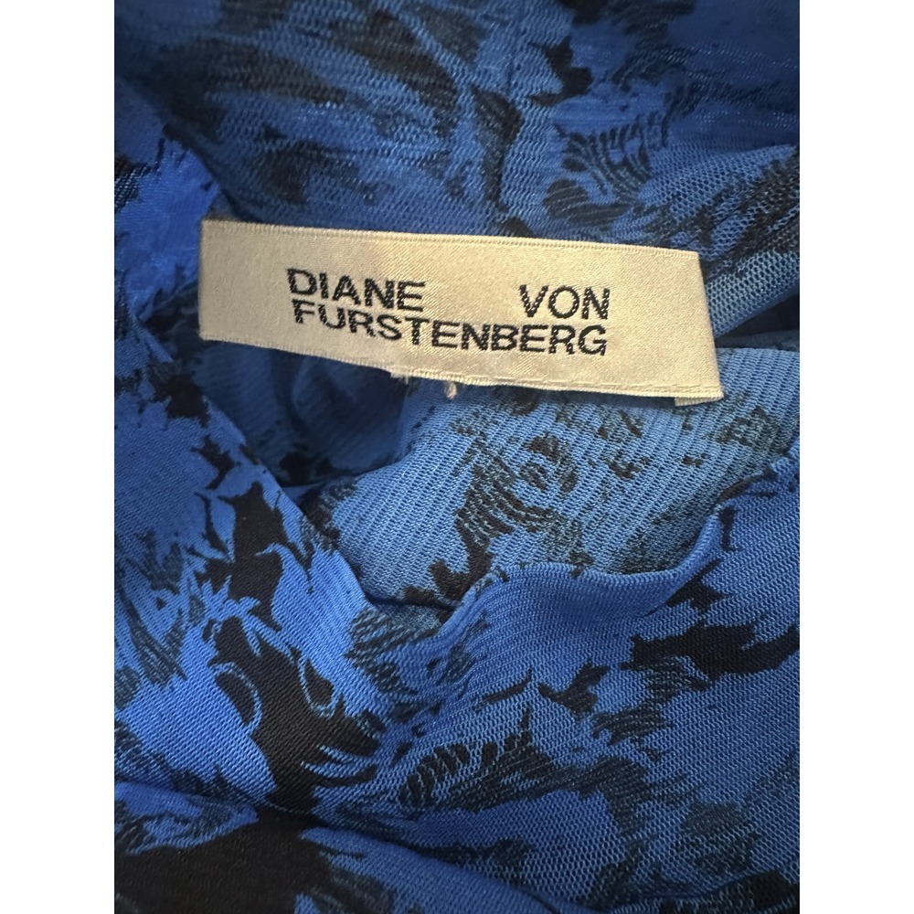 Diane von Furstenberg Remy Mesh Top Mock Neck Sheer LS Cobalt Blue No Size 14? - Picture 7 of 10